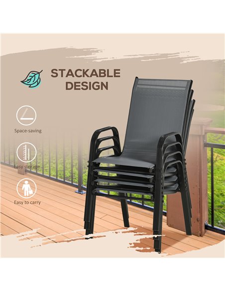 Outsunny Set of 4 Garden Dining Chair Set Stackable Outdoor Patio Furniture Set with Backrest and Armrest, Dark Grey - pic 10652 | FastDaddyshop