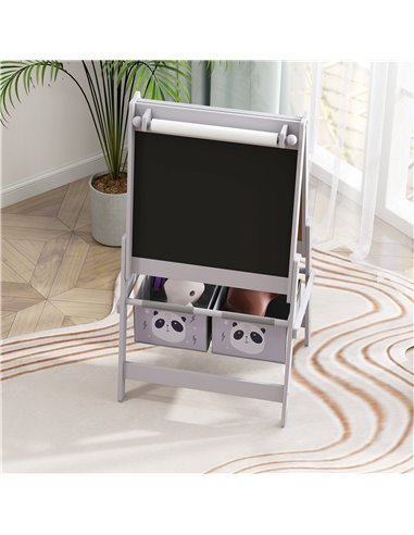 AIYAPLAY 3-In-1 Kids Easel with Paper Roll, Art Easel, with Storage - Grey 3B0-011V80GY