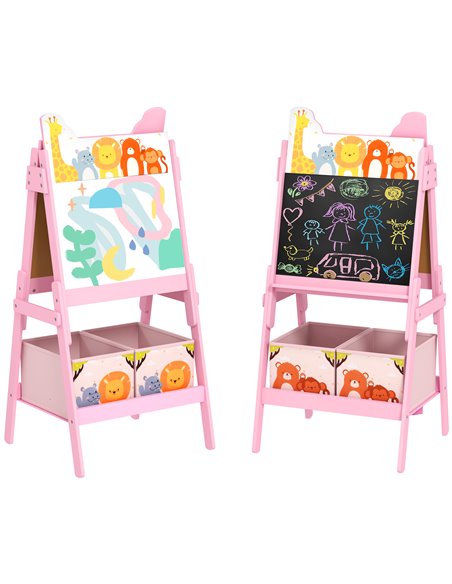 AIYAPLAY 2 in 1 Kids Easel with Whiteboard, Chalkboard, Storage Boxes, for 3-8 Years, Pink 3B0-016V80PK - pic 106523 | FastDaddyshop