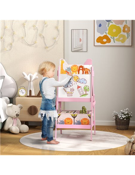 AIYAPLAY 2 in 1 Kids Easel with Whiteboard, Chalkboard, Storage Boxes, for 3-8 Years, Pink 3B0-016V80PK - pic 106524 | FastDaddyshop