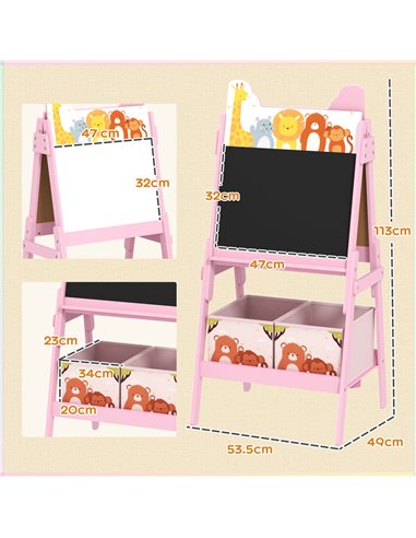 AIYAPLAY 2 in 1 Kids Easel with Whiteboard, Chalkboard, Storage Boxes, for 3-8 Years, Pink 3B0-016V80PK