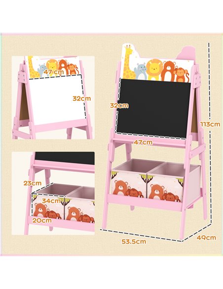AIYAPLAY 2 in 1 Kids Easel with Whiteboard, Chalkboard, Storage Boxes, for 3-8 Years, Pink 3B0-016V80PK - pic 106525 | FastDaddyshop