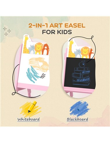 AIYAPLAY 2 in 1 Kids Easel with Whiteboard, Chalkboard, Storage Boxes, for 3-8 Years, Pink 3B0-016V80PK