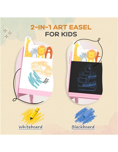 AIYAPLAY 2 in 1 Kids Easel with Whiteboard, Chalkboard, Storage Boxes, for 3-8 Years, Pink 3B0-016V80PK - pic 106526 | FastDaddyshop