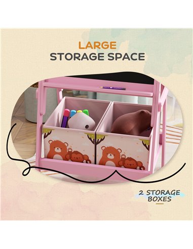 AIYAPLAY 2 in 1 Kids Easel with Whiteboard, Chalkboard, Storage Boxes, for 3-8 Years, Pink 3B0-016V80PK