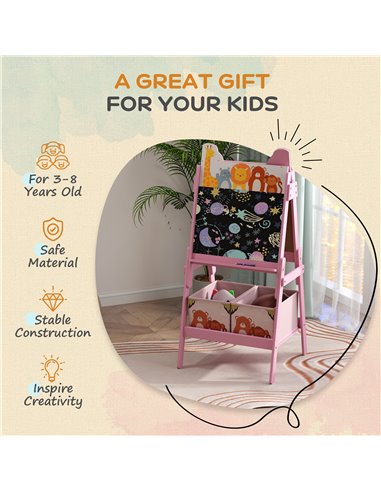 AIYAPLAY 2 in 1 Kids Easel with Whiteboard, Chalkboard, Storage Boxes, for 3-8 Years, Pink 3B0-016V80PK