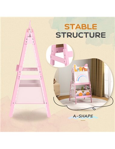 AIYAPLAY 2 in 1 Kids Easel with Whiteboard, Chalkboard, Storage Boxes, for 3-8 Years, Pink 3B0-016V80PK