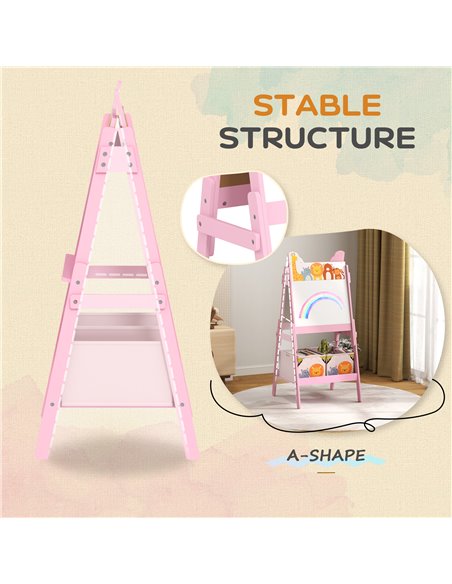 AIYAPLAY 2 in 1 Kids Easel with Whiteboard, Chalkboard, Storage Boxes, for 3-8 Years, Pink 3B0-016V80PK - pic 106529 | FastDaddyshop