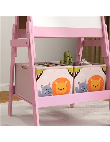 AIYAPLAY 2 in 1 Kids Easel with Whiteboard, Chalkboard, Storage Boxes, for 3-8 Years, Pink 3B0-016V80PK