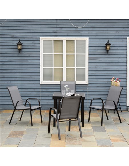 Outsunny Set of 4 Garden Dining Chair Set Stackable Outdoor Patio Furniture Set with Backrest and Armrest, Dark Grey - pic 10656 | FastDaddyshop