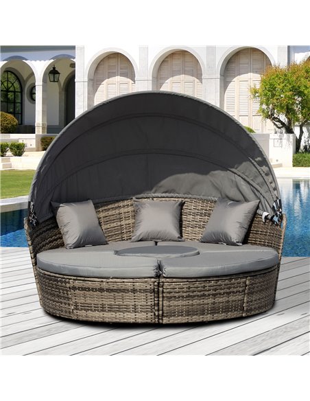 Outsunny Rattan Garden Furniture Cushioned Wicker Round Sofa Bed with Coffee Table Patio Conversation Furniture Set - Grey - pic 10657 | FastDaddyshop