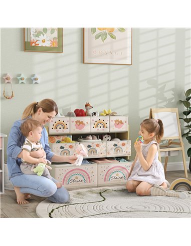 AIYAPLAY 3-Tier Kids Storage Unit with 9 Non-Woven Fabric Boxes for Toys, Books for Bedroom, Nursery, Yellow 311-090V00YL