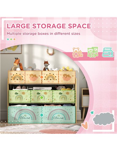 AIYAPLAY 3-Tier Kids Storage Unit with 9 Non-Woven Fabric Boxes for Toys, Books for Bedroom, Nursery, Yellow 311-090V00YL