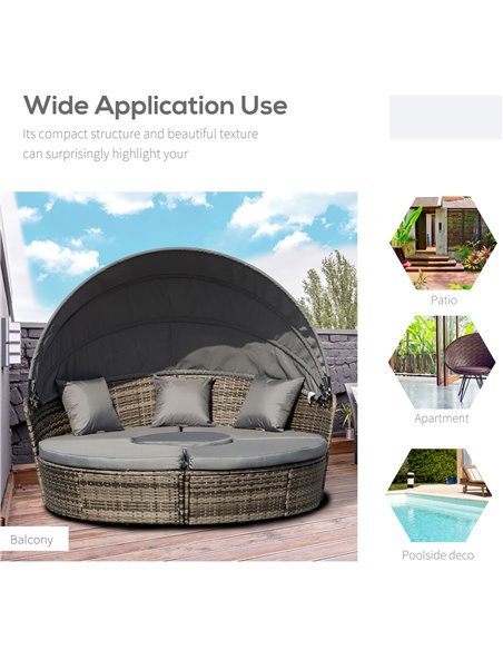 Outsunny Rattan Garden Furniture Cushioned Wicker Round Sofa Bed with Coffee Table Patio Conversation Furniture Set - Grey - pic 10659 | FastDaddyshop