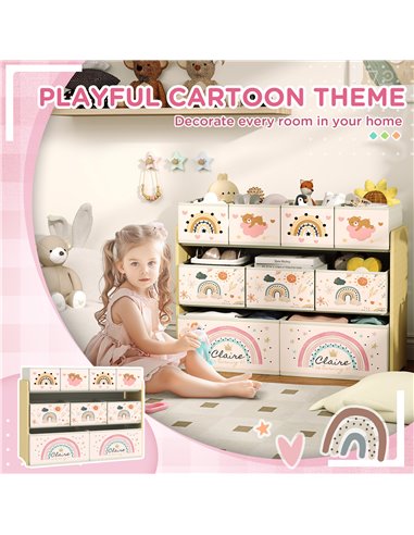 AIYAPLAY 3-Tier Kids Storage Unit with 9 Non-Woven Fabric Boxes for Toys, Books for Bedroom, Nursery, Yellow 311-090V00YL