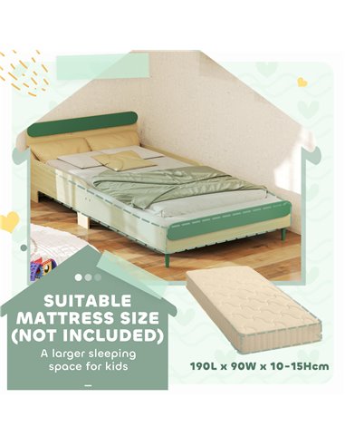 AIYAPLAY Toddler Bed with Safety Rail for Ages 3-10 Years, 195 x 103 x 60.5cm, Green 313-017V00GN