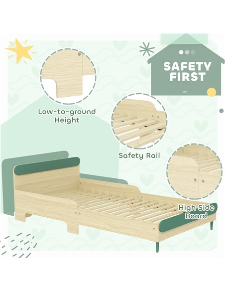 AIYAPLAY Toddler Bed with Safety Rail for Ages 3-10 Years, 195 x 103 x 60.5cm, Green 313-017V00GN - pic 106599 | FastDaddyshop