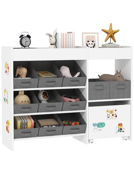 AIYAPLAY Kids Toy Storage Unit with 11 Bins, Cabinet, Top Shelves, 3 Stickers, for Nursery, Playroom, Kindergarten, White 311-08 - pic 106604 | FastDaddyshop