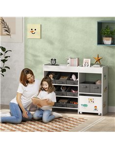 AIYAPLAY Kids Toy Storage Unit with 11 Bins, Cabinet, Top Shelves, 3 Stickers, for Nursery, Playroom, Kindergarten, White 311-08 2