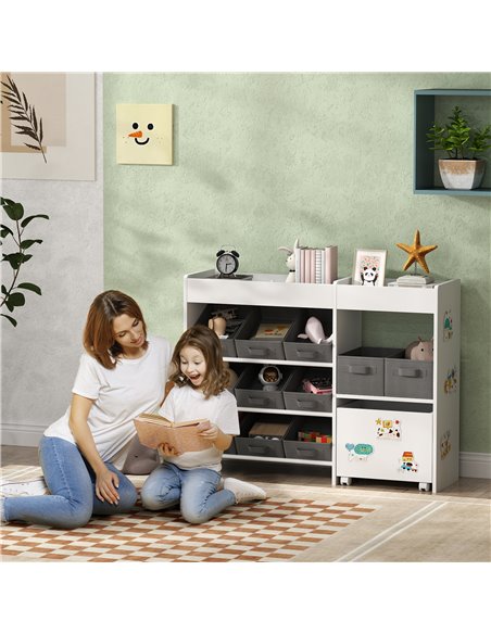 AIYAPLAY Kids Toy Storage Unit with 11 Bins, Cabinet, Top Shelves, 3 Stickers, for Nursery, Playroom, Kindergarten, White 311-08 - pic 106605 | FastDaddyshop