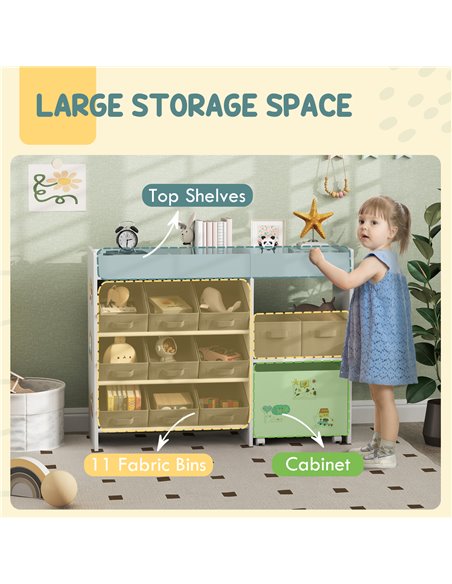 AIYAPLAY Kids Toy Storage Unit with 11 Bins, Cabinet, Top Shelves, 3 Stickers, for Nursery, Playroom, Kindergarten, White 311-08 - pic 106607 | FastDaddyshop