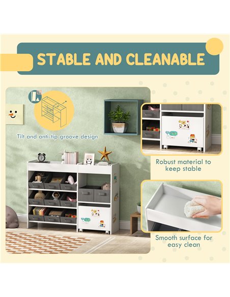 AIYAPLAY Kids Toy Storage Unit with 11 Bins, Cabinet, Top Shelves, 3 Stickers, for Nursery, Playroom, Kindergarten, White 311-08 - pic 106608 | FastDaddyshop