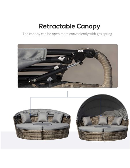 Outsunny Rattan Garden Furniture Cushioned Wicker Round Sofa Bed with Coffee Table Patio Conversation Furniture Set - Grey - pic 10661 | FastDaddyshop