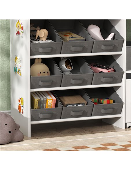 AIYAPLAY Kids Toy Storage Unit with 11 Bins, Cabinet, Top Shelves, 3 Stickers, for Nursery, Playroom, Kindergarten, White 311-08 - pic 106611 | FastDaddyshop