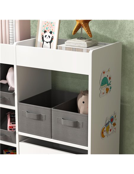 AIYAPLAY Kids Toy Storage Unit with 11 Bins, Cabinet, Top Shelves, 3 Stickers, for Nursery, Playroom, Kindergarten, White 311-08 - pic 106612 | FastDaddyshop