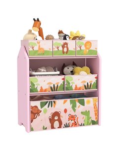AIYAPLAY 3-Tier Kids Toy Storage Unit with 6 Removable Storage Boxes, for Playroom, Bedroom, Children's Room, Nursery, Pink 311-