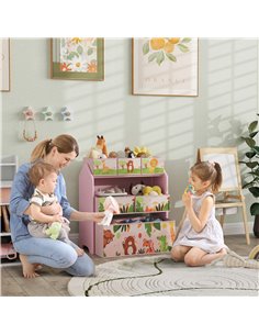 AIYAPLAY 3-Tier Kids Toy Storage Unit with 6 Removable Storage Boxes, for Playroom, Bedroom, Children's Room, Nursery, Pink 311- 2