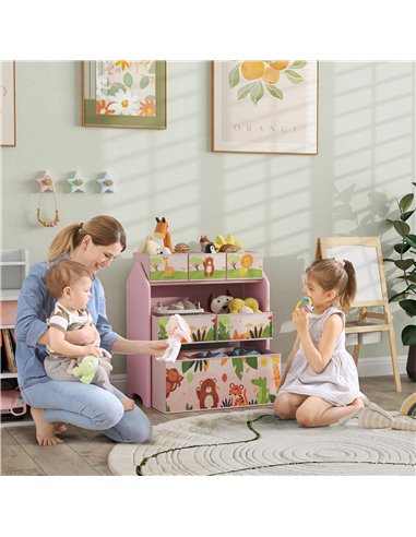AIYAPLAY 3-Tier Kids Toy Storage Unit with 6 Removable Storage Boxes, for Playroom, Bedroom, Children's Room, Nursery, Pink 311-