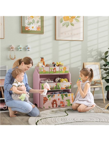 AIYAPLAY 3-Tier Kids Toy Storage Unit with 6 Removable Storage Boxes, for Playroom, Bedroom, Children's Room, Nursery, Pink 311- - pic 106614 | FastDaddyshop