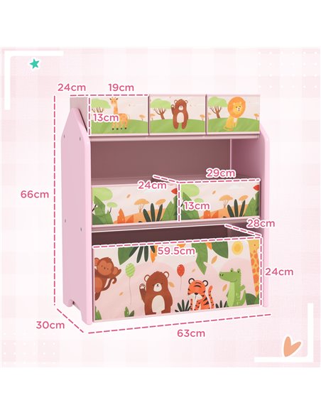 AIYAPLAY 3-Tier Kids Toy Storage Unit with 6 Removable Storage Boxes, for Playroom, Bedroom, Children's Room, Nursery, Pink 311- - pic 106615 | FastDaddyshop