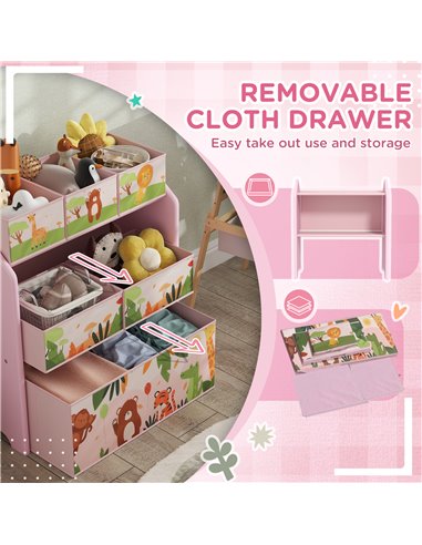 AIYAPLAY 3-Tier Kids Toy Storage Unit with 6 Removable Storage Boxes, for Playroom, Bedroom, Children's Room, Nursery, Pink 311-