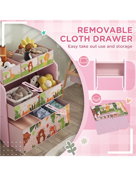 AIYAPLAY 3-Tier Kids Toy Storage Unit with 6 Removable Storage Boxes, for Playroom, Bedroom, Children's Room, Nursery, Pink 311- - pic 106617 | FastDaddyshop
