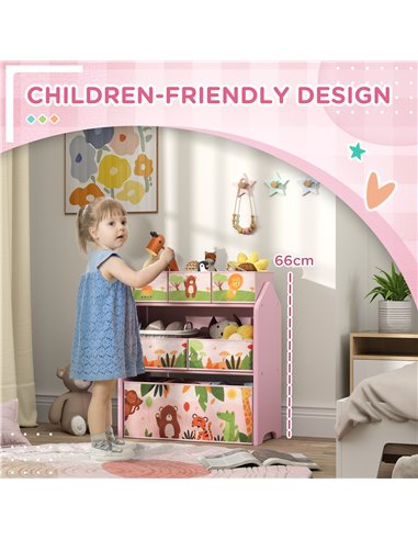 AIYAPLAY 3-Tier Kids Toy Storage Unit with 6 Removable Storage Boxes, for Playroom, Bedroom, Children's Room, Nursery, Pink 311-
