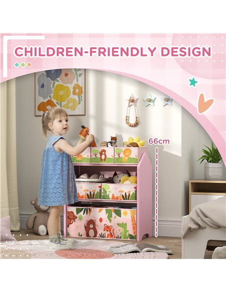 AIYAPLAY 3-Tier Kids Toy Storage Unit with 6 Removable Storage Boxes, for Playroom, Bedroom, Children's Room, Nursery, Pink 311- - pic 106619 | FastDaddyshop