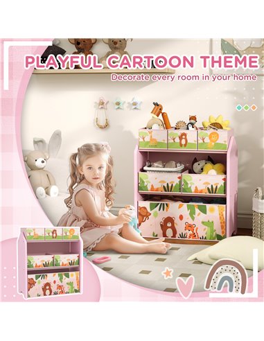 AIYAPLAY 3-Tier Kids Toy Storage Unit with 6 Removable Storage Boxes, for Playroom, Bedroom, Children's Room, Nursery, Pink 311-
