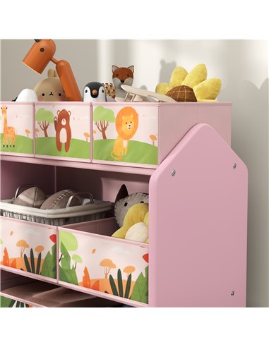 AIYAPLAY 3-Tier Kids Toy Storage Unit with 6 Removable Storage Boxes, for Playroom, Bedroom, Children's Room, Nursery, Pink 311-