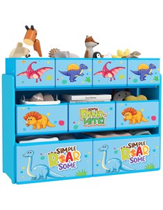 AIYAPLAY 3-Tier Kids Storage Unit with 9 Non-Woven Fabric Boxes for Toys, Books for Bedroom, Nursery, Blue 311-090V00BU