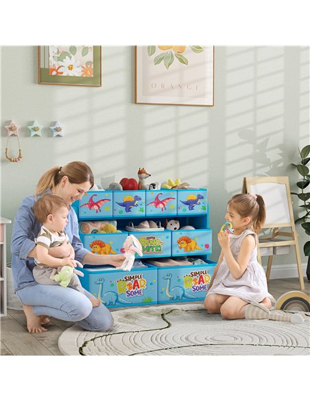 AIYAPLAY 3-Tier Kids Storage Unit with 9 Non-Woven Fabric Boxes for Toys, Books for Bedroom, Nursery, Blue 311-090V00BU - pic 106623 | FastDaddyshop