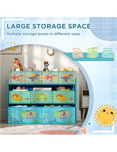 AIYAPLAY 3-Tier Kids Storage Unit with 9 Non-Woven Fabric Boxes for Toys, Books for Bedroom, Nursery, Blue 311-090V00BU