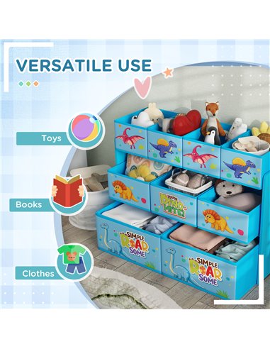 AIYAPLAY 3-Tier Kids Storage Unit with 9 Non-Woven Fabric Boxes for Toys, Books for Bedroom, Nursery, Blue 311-090V00BU