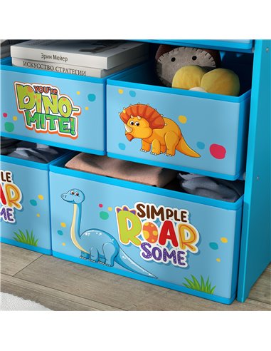 AIYAPLAY 3-Tier Kids Storage Unit with 9 Non-Woven Fabric Boxes for Toys, Books for Bedroom, Nursery, Blue 311-090V00BU