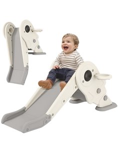 AIYAPLAY 3 in1 Kids Slide with Basketball Hoop, Climber, Anti-slip Steps for Toddlers Age 2-5, Cream White 331-080V00CW