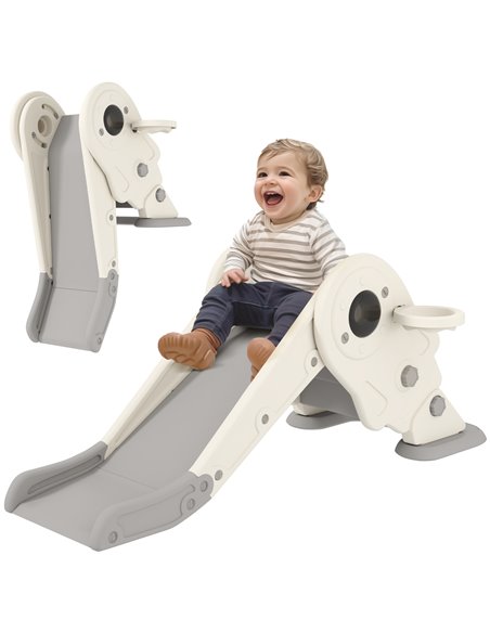 AIYAPLAY 3 in1 Kids Slide with Basketball Hoop, Climber, Anti-slip Steps for Toddlers Age 2-5, Cream White 331-080V00CW - pic 106631 | FastDaddyshop