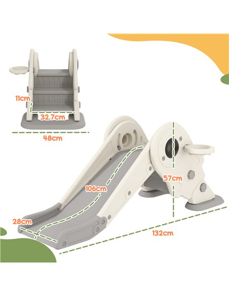 AIYAPLAY 3 in1 Kids Slide with Basketball Hoop, Climber, Anti-slip Steps for Toddlers Age 2-5, Cream White 331-080V00CW - pic 106633 | FastDaddyshop