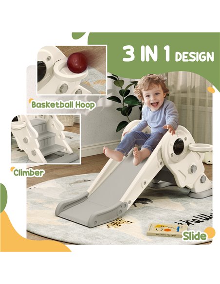 AIYAPLAY 3 in1 Kids Slide with Basketball Hoop, Climber, Anti-slip Steps for Toddlers Age 2-5, Cream White 331-080V00CW - pic 106634 | FastDaddyshop