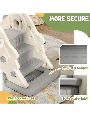 AIYAPLAY 3 in1 Kids Slide with Basketball Hoop, Climber, Anti-slip Steps for Toddlers Age 2-5, Cream White 331-080V00CW